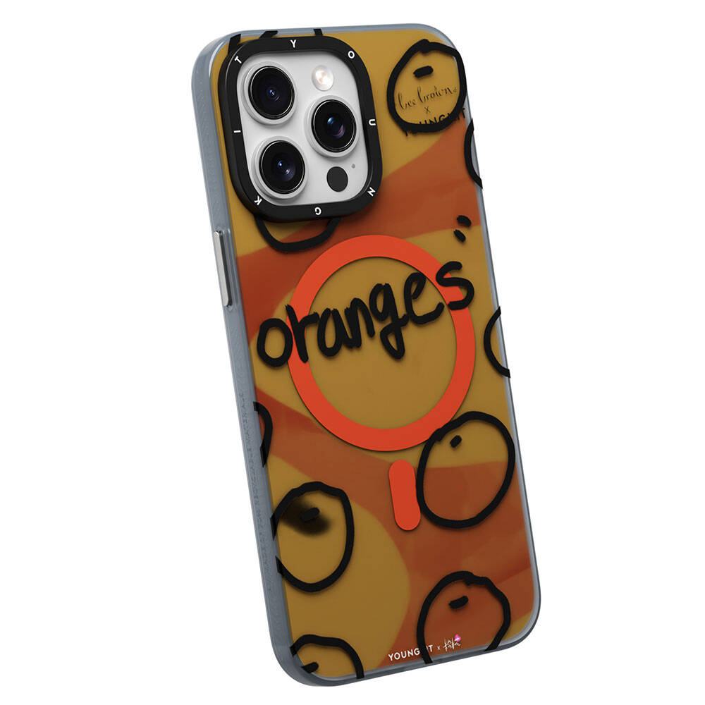 Apple iPhone 15 Pro Kılıf M-safe Şarj Özellikli Bee Brown Tasarımlı Youngkit Funny Serisi Kapak Turuncu