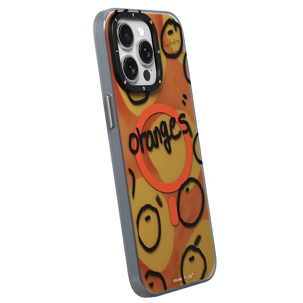 Apple iPhone 15 Pro Kılıf M-safe Şarj Özellikli Bee Brown Tasarımlı Youngkit Funny Serisi Kapak Turuncu