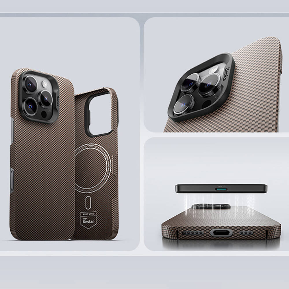 Apple iPhone 15 Pro Kılıf M-safe Şarj Özellikli Benks ArmorTint Serisi ArmorAir Kevlar Kapak Gold