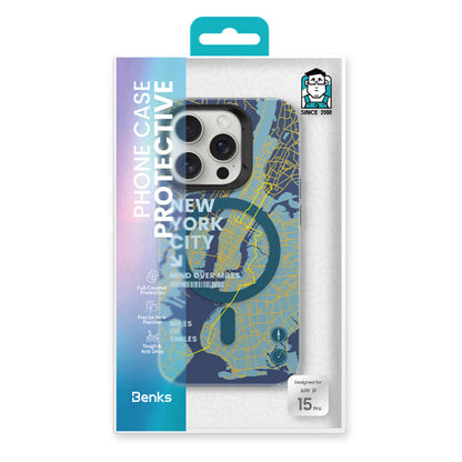 Apple iPhone 15 Pro Kılıf M-safe Şarj Özellikli Benks City Serisi Kapak Siyah-Turuncu