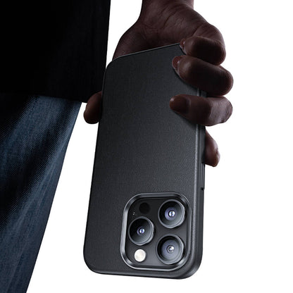 Apple iPhone 15 Pro Kılıf M-safe Şarj Özellikli Benks Vintage Leather Kapak Gri