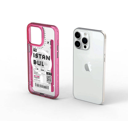 Apple iPhone 15 Pro Kılıf M-safe Şarj Özellikli Bilet Desenli Wiwu Turkey B Serisi Kapak Mavi