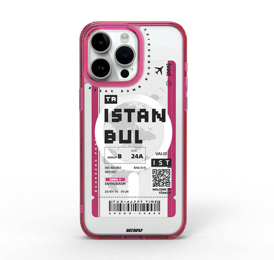 Apple iPhone 15 Pro Kılıf M-safe Şarj Özellikli Bilet Desenli Wiwu Turkey B Serisi Kapak Pembe