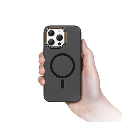 Apple iPhone 15 Pro Kılıf M-safe Şarj Özellikli Cam Arka Yüzey Recci Michelin Serisi Kapak Siyah