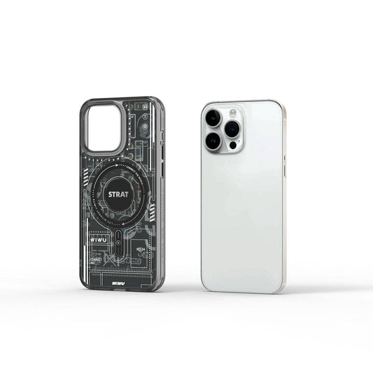 Apple iPhone 15 Pro Kılıf M-safe Şarj Özellikli Desenli Wiwu Mecha Circuit H Serisi Kapak Siyah