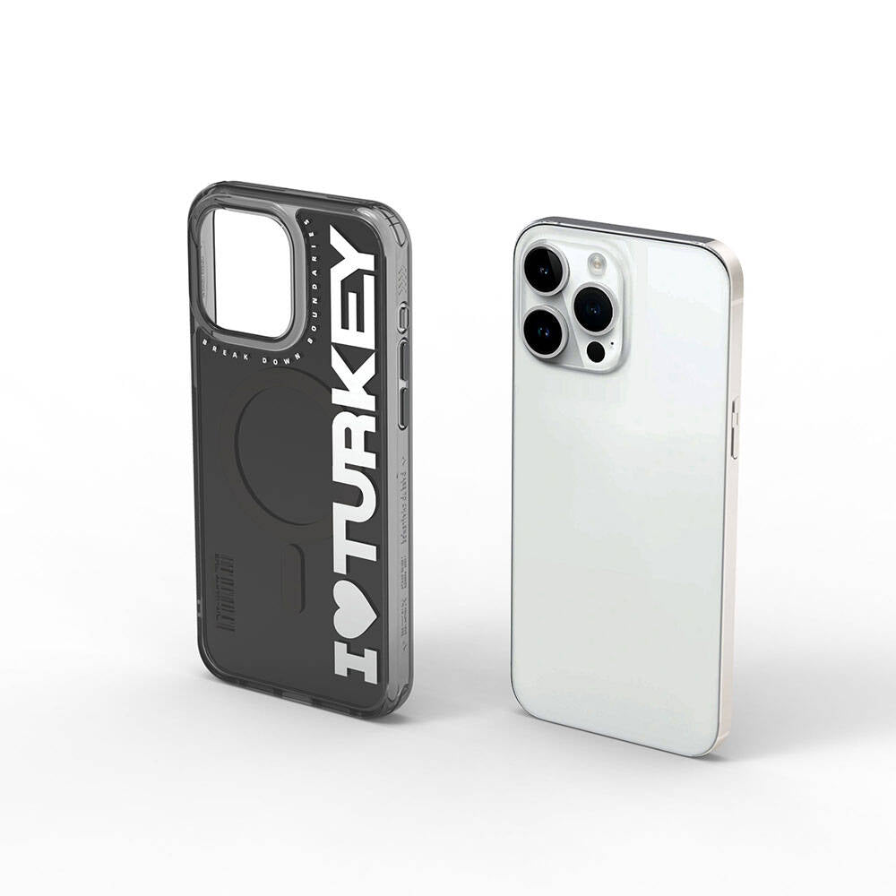 Apple iPhone 15 Pro Kılıf M-safe Şarj Özellikli I Love Turkey Yazı Desenli Wiwu Turkey E Serisi Kapak Turuncu