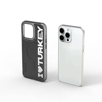 Apple iPhone 15 Pro Kılıf M-safe Şarj Özellikli I Love Turkey Yazı Desenli Wiwu Turkey E Serisi Kapak Yeşil