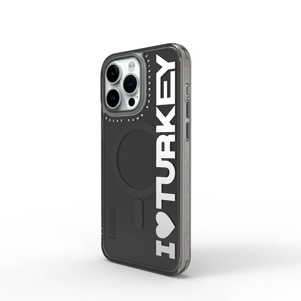 Apple iPhone 15 Pro Kılıf M-safe Şarj Özellikli I Love Turkey Yazı Desenli Wiwu Turkey E Serisi Kapak Yeşil