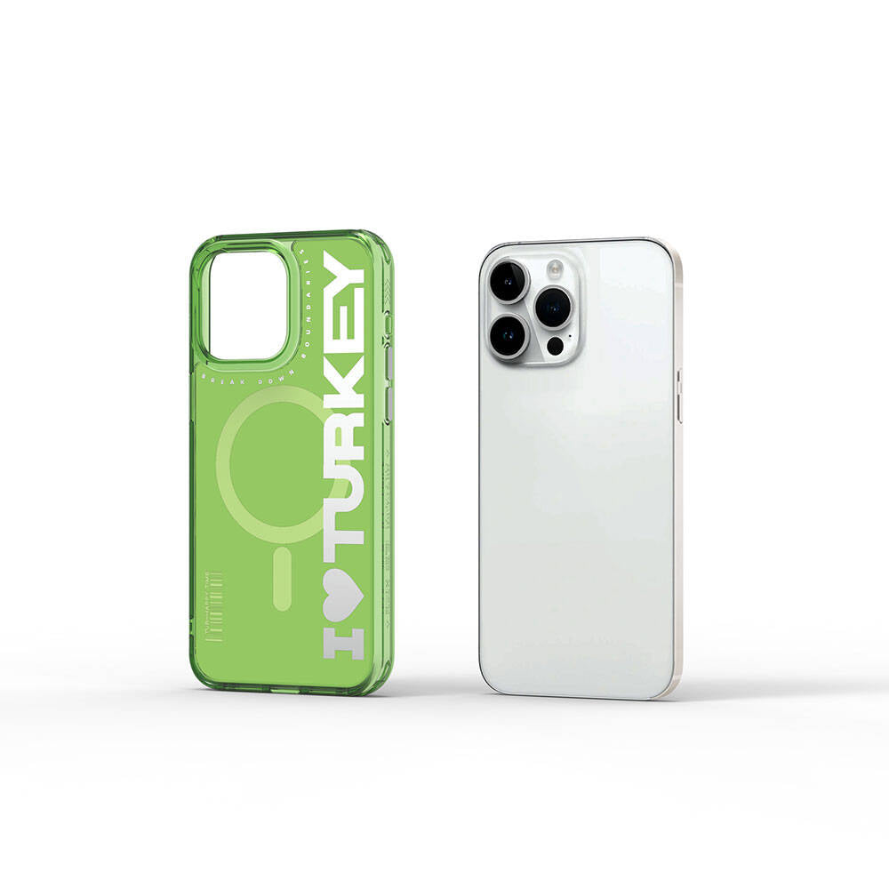 Apple iPhone 15 Pro Kılıf M-safe Şarj Özellikli I Love Turkey Yazı Desenli Wiwu Turkey E Serisi Kapak Siyah