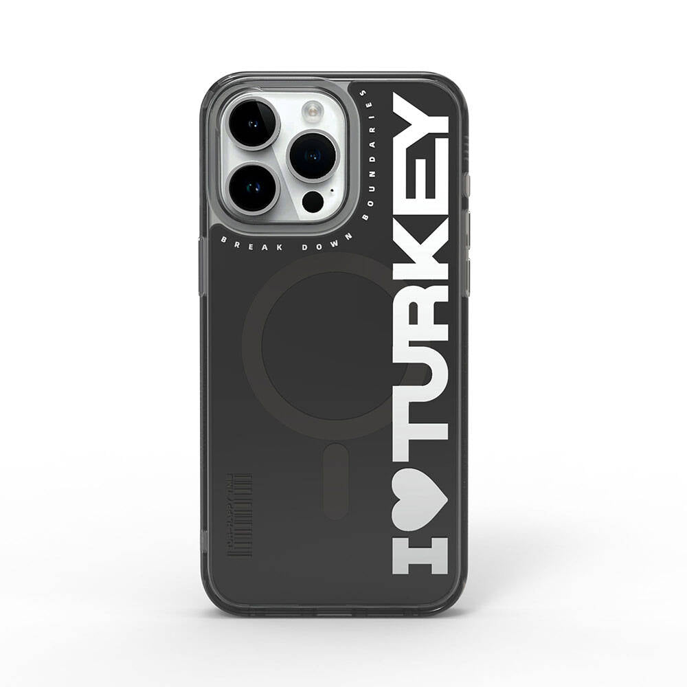 Apple iPhone 15 Pro Kılıf M-safe Şarj Özellikli I Love Turkey Yazı Desenli Wiwu Turkey E Serisi Kapak Siyah