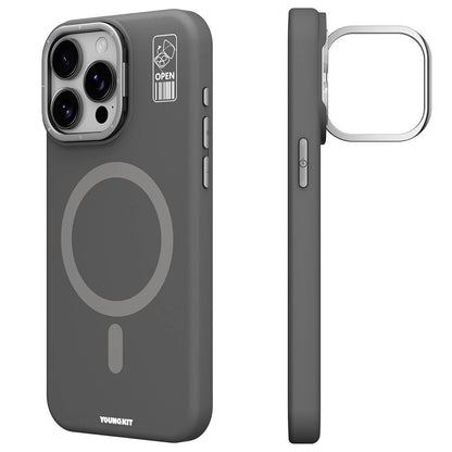 Apple iPhone 15 Pro Kılıf M-safe Şarj Özellikli Kamera Standlı Youngkit Bitty Cream Kapak Siyah