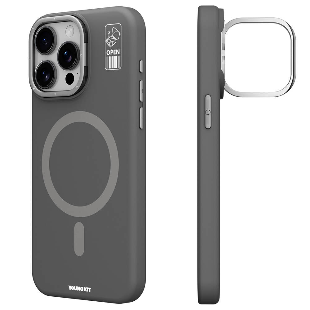 Apple iPhone 15 Pro Kılıf M-safe Şarj Özellikli Kamera Standlı Youngkit Bitty Cream Kapak Mavi