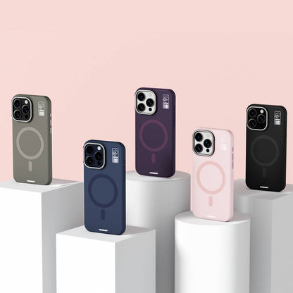 Apple iPhone 15 Pro Kılıf M-safe Şarj Özellikli Kamera Standlı Youngkit Bitty Cream Kapak Mavi