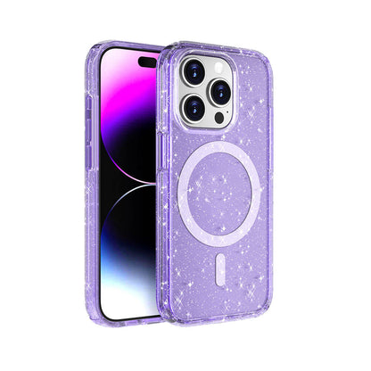 Apple iPhone 15 Pro Kılıf M-safe Şarj Özellikli Parlayan Simli Saydam Renkli Zore Allstar Kapak