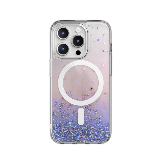 Apple iPhone 15 Pro Kılıf M-safe Şarj Özellikli Parlayan Simli Şeffaf Lisanslı Switcheasy Starfield-M Kapak