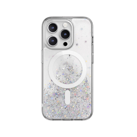 Apple iPhone 15 Pro Kılıf M-safe Şarj Özellikli Parlayan Simli Şeffaf Lisanslı Switcheasy Starfield-M Kapak