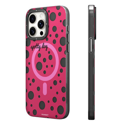 Apple iPhone 15 Pro Kılıf M-safe Şarj Özellikli Polka Dot Desenli Youngkit Spots Serisi Kapak Pembe