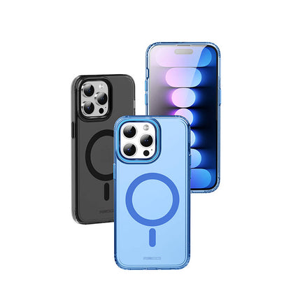 Apple iPhone 15 Pro Kılıf M-safe Şarj Özellikli Saydam Arka Yüzey Recci Crystal Color Serisi Kapak Siyah