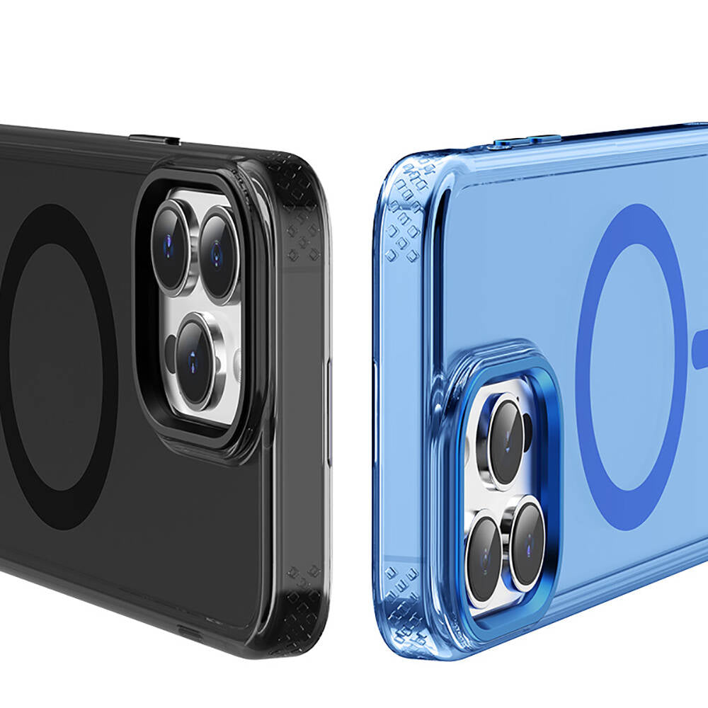 Apple iPhone 15 Pro Kılıf M-safe Şarj Özellikli Saydam Arka Yüzey Recci Crystal Color Serisi Kapak Siyah