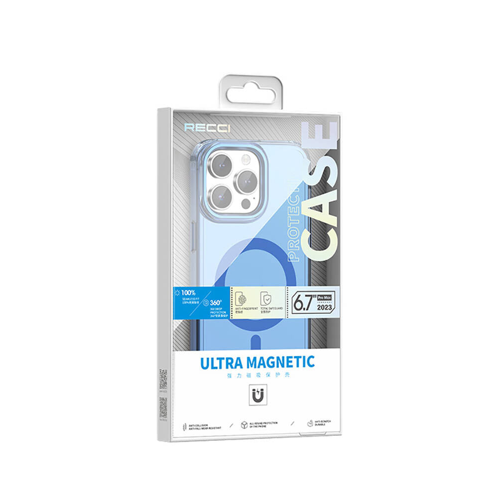 Apple iPhone 15 Pro Kılıf M-safe Şarj Özellikli Saydam Arka Yüzey Recci Crystal Color Serisi Kapak Siyah