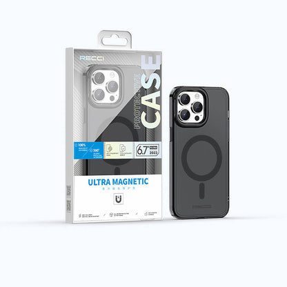 Apple iPhone 15 Pro Kılıf M-safe Şarj Özellikli Saydam Arka Yüzey Recci Crystal Color Serisi Kapak Mavi