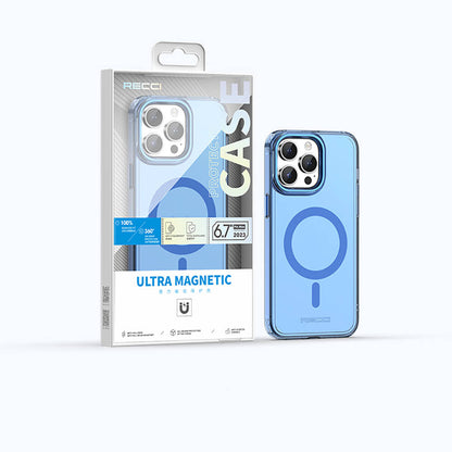 Apple iPhone 15 Pro Kılıf M-safe Şarj Özellikli Saydam Arka Yüzey Recci Crystal Color Serisi Kapak Siyah