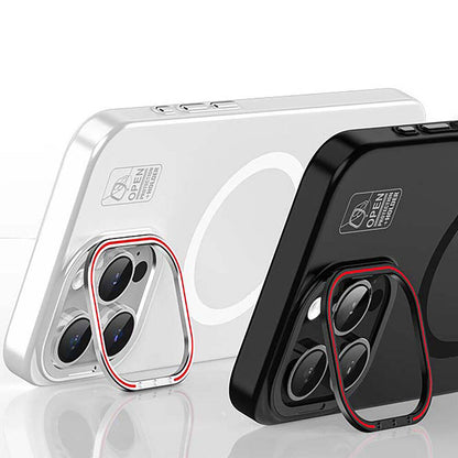 Apple iPhone 15 Pro Kılıf M-safe Şarj Özellikli Standlı Metal Kamera Çerçeveli Mat Recci Glaze Serisi Kapak Siyah