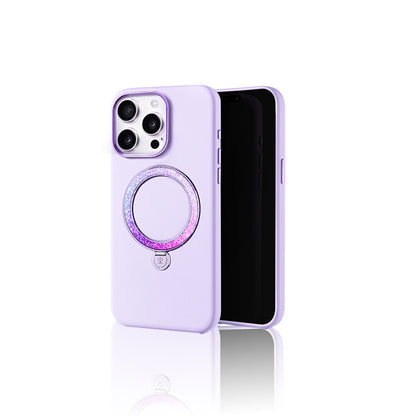 Apple iPhone 15 Pro Kılıf M-safe Şarj Özellikli Standlı Suni Deri Tasarımlı Pynana Dancing Circle Serisi Kapak Siyah