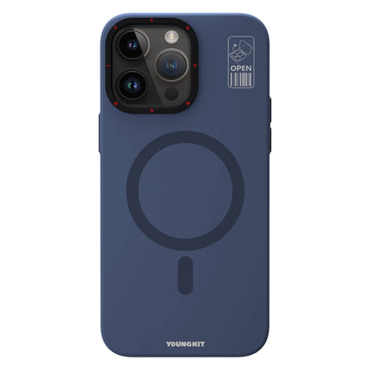 Apple iPhone 15 Pro Kılıf M-safe Şarj Özellikli Standlı YoungKit Hermit Bracket Serisi Kapak Mavi