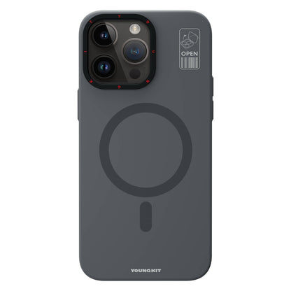 Apple iPhone 15 Pro Kılıf M-safe Şarj Özellikli Standlı YoungKit Hermit Bracket Serisi Kapak Gri