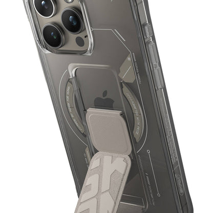 Apple iPhone 15 Pro Kılıf M-safe Şarj Özellikli Teknoloji Desenli Standlı Skinarma Helio Kapak Gri