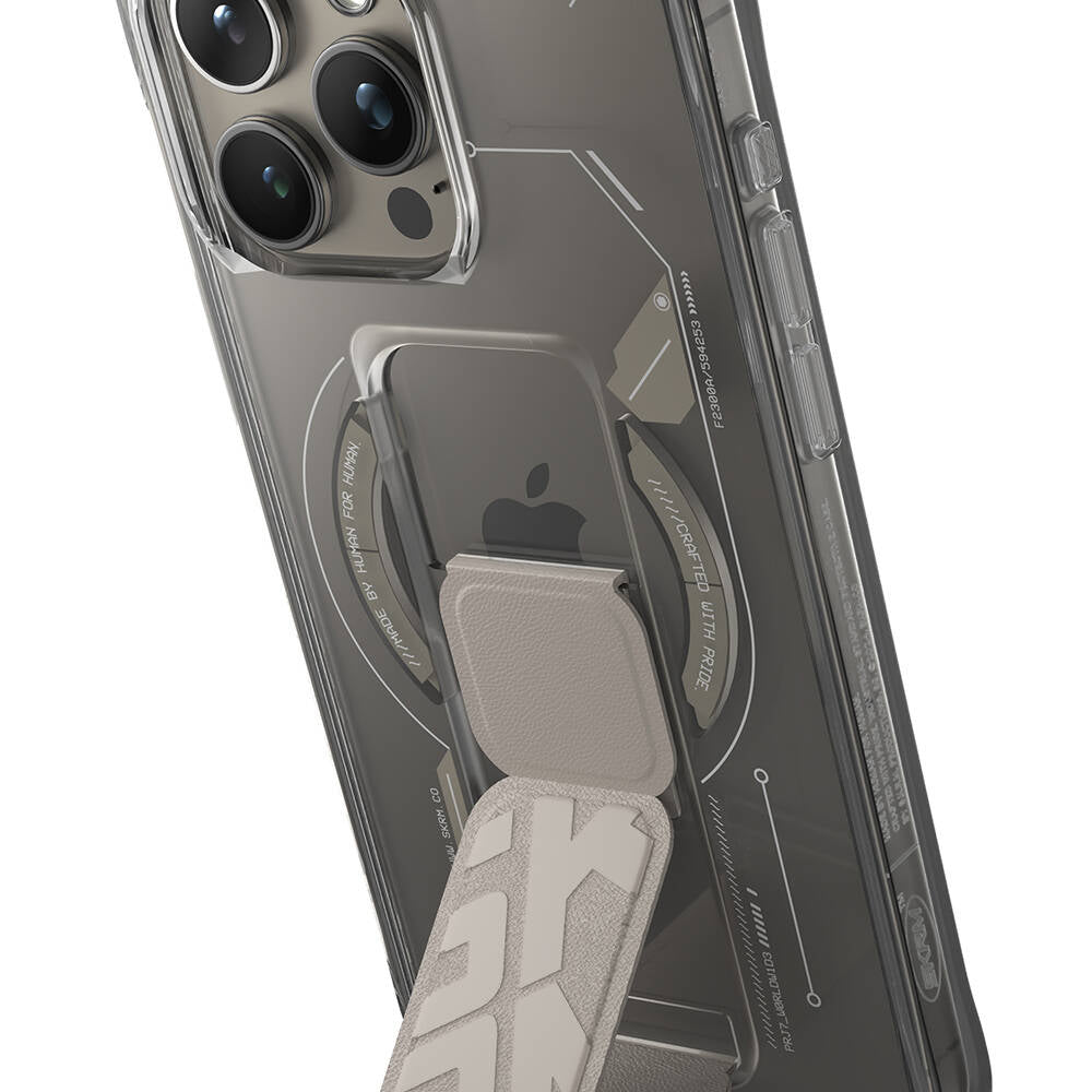 Apple iPhone 15 Pro Kılıf M-safe Şarj Özellikli Teknoloji Desenli Standlı Skinarma Helio Kapak Siyah