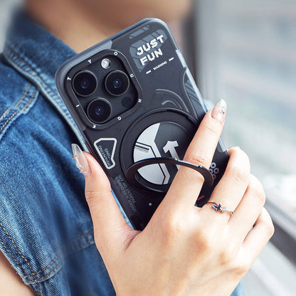 Apple iPhone 15 Pro Kılıf M-safe Şarj Özellikli Youngkit 360° Standlı Starship Serisi Kapak Mavi