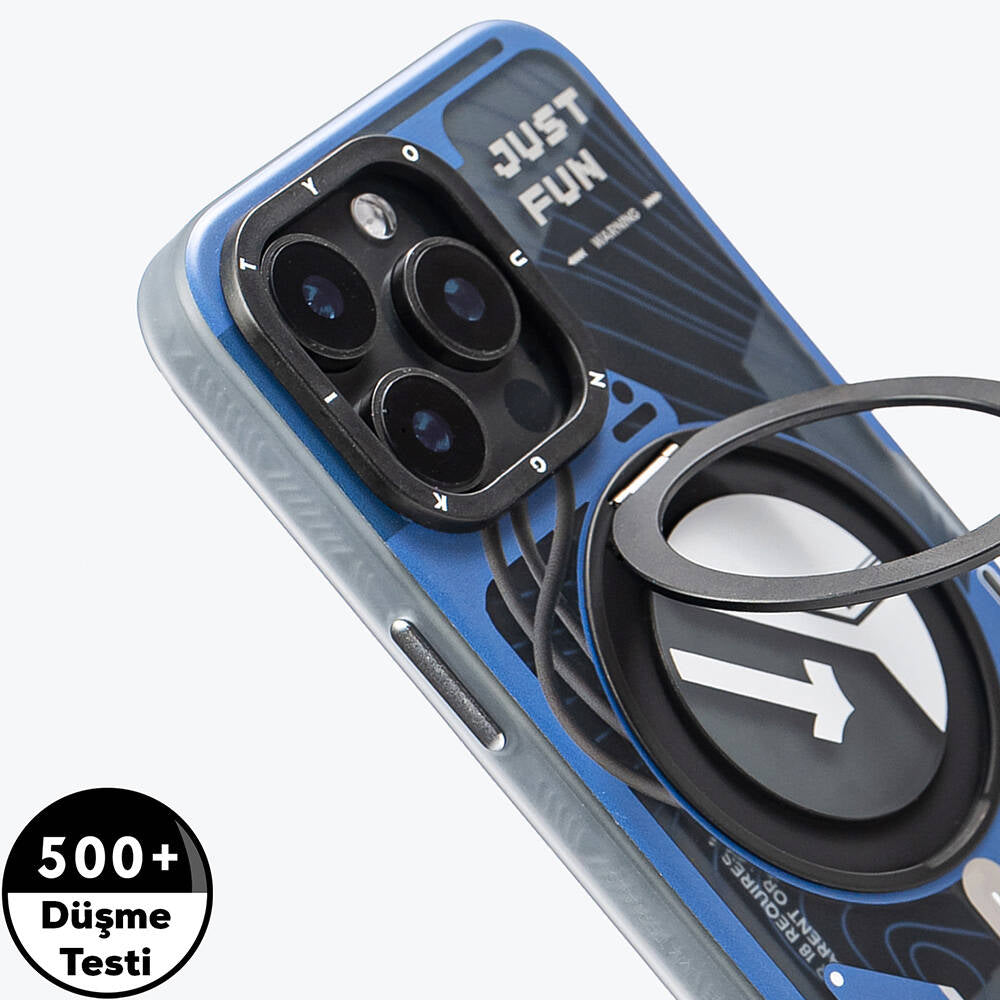 Apple iPhone 15 Pro Kılıf M-safe Şarj Özellikli Youngkit 360° Standlı Starship Serisi Kapak Mavi