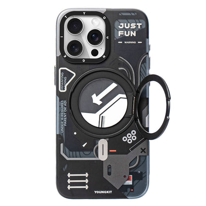 Apple iPhone 15 Pro Kılıf M-safe Şarj Özellikli Youngkit 360° Standlı Starship Serisi Kapak Mavi