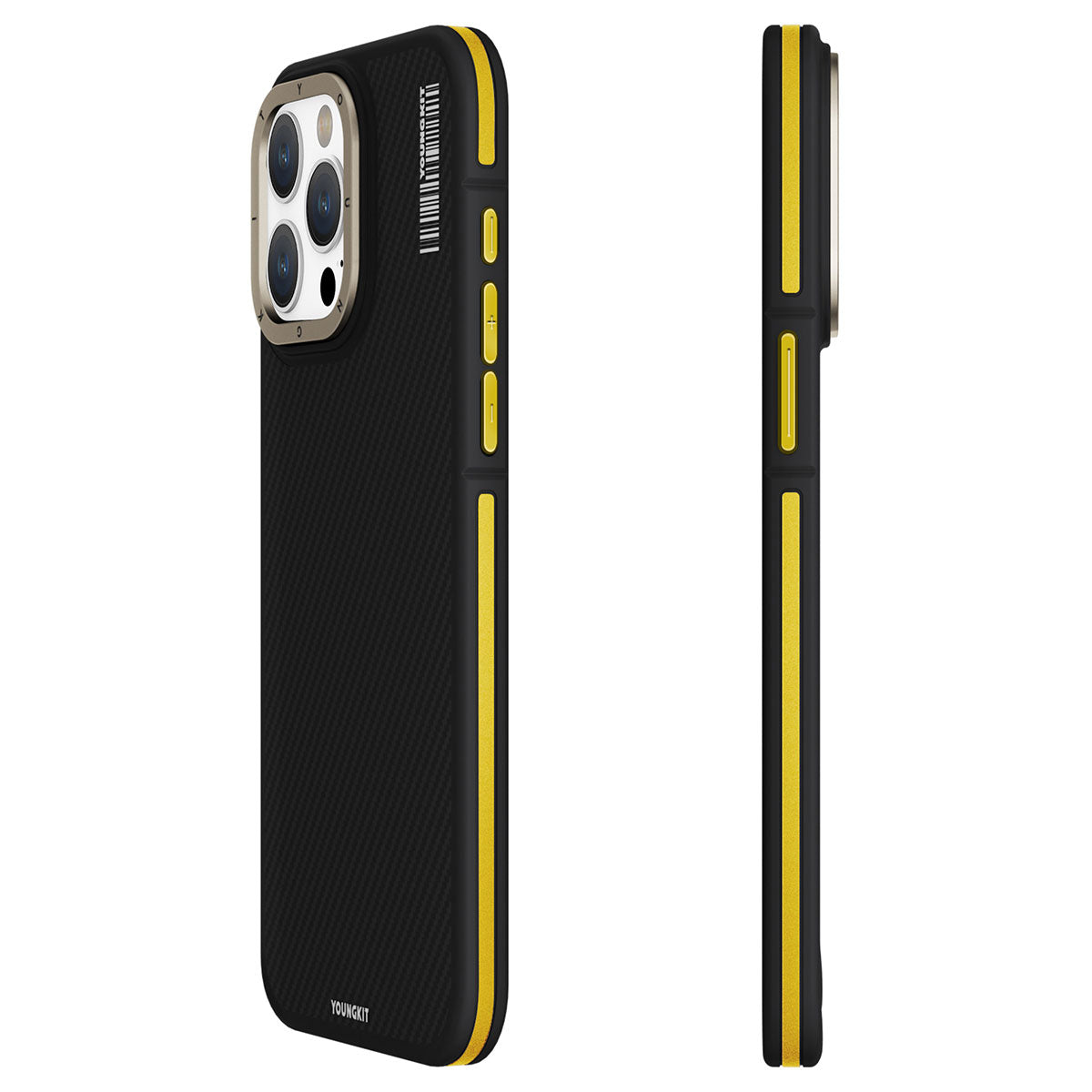 Apple iPhone 15 Pro Kılıf M-safe Şarj Özellikli YoungKit 600D Kevlar Kapak Siyah