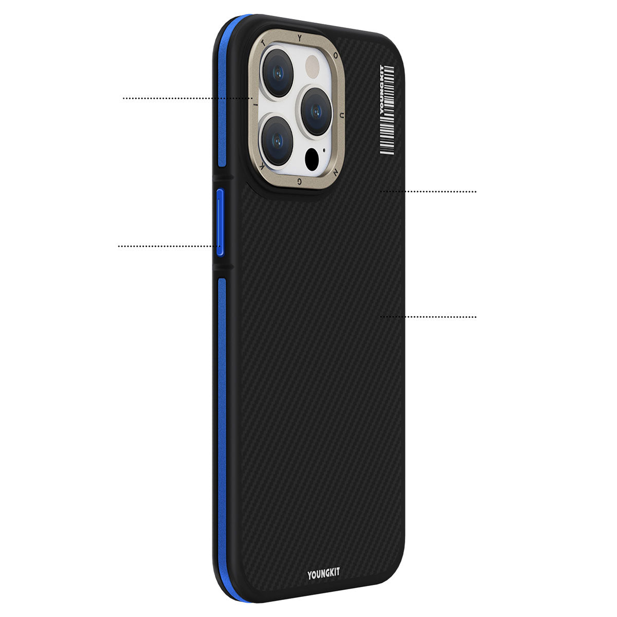 Apple iPhone 15 Pro Kılıf M-safe Şarj Özellikli YoungKit 600D Kevlar Kapak Siyah