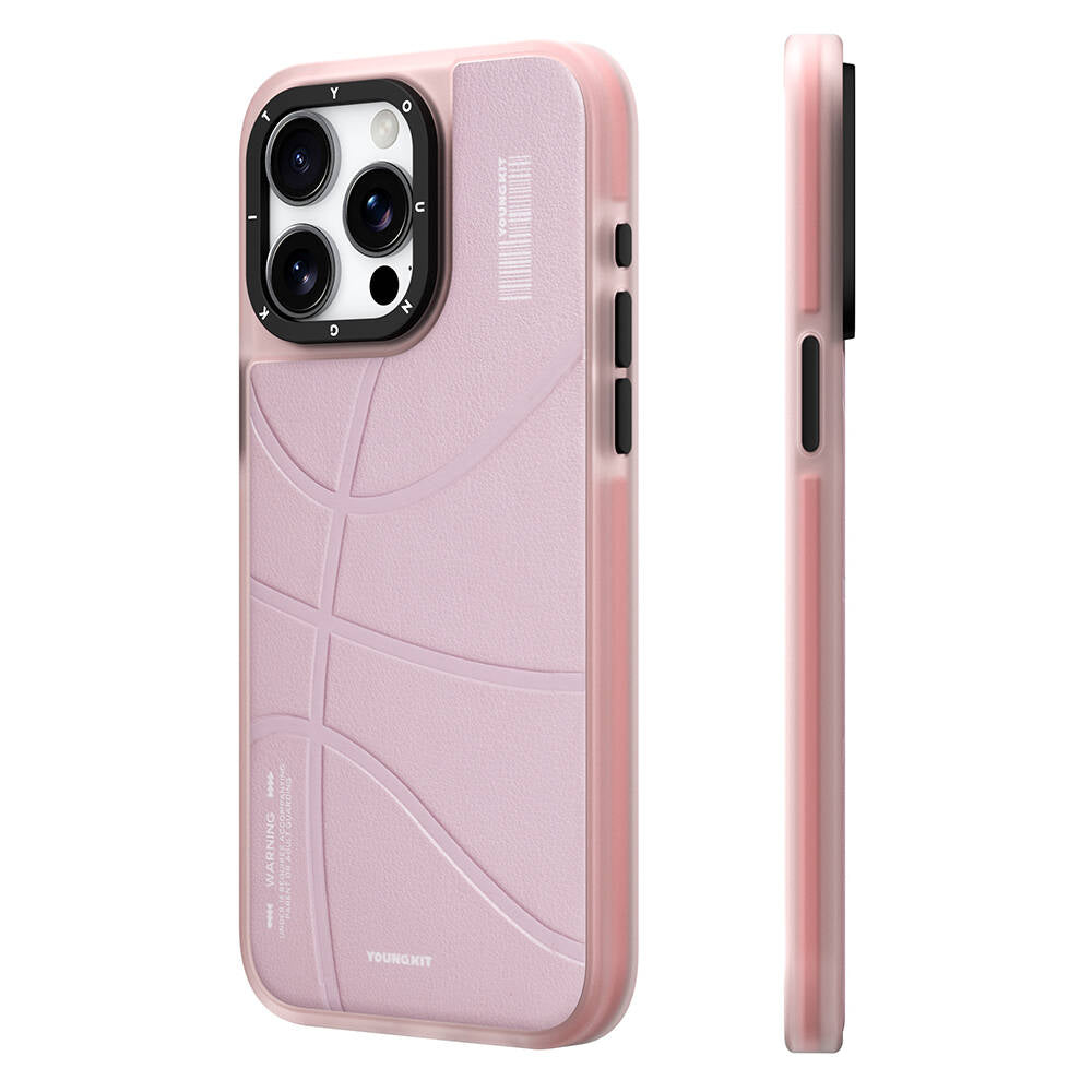Apple iPhone 15 Pro Kılıf M-safe Şarj Özellikli Youngkit Backboard Serisi Leather Kapak Pembe