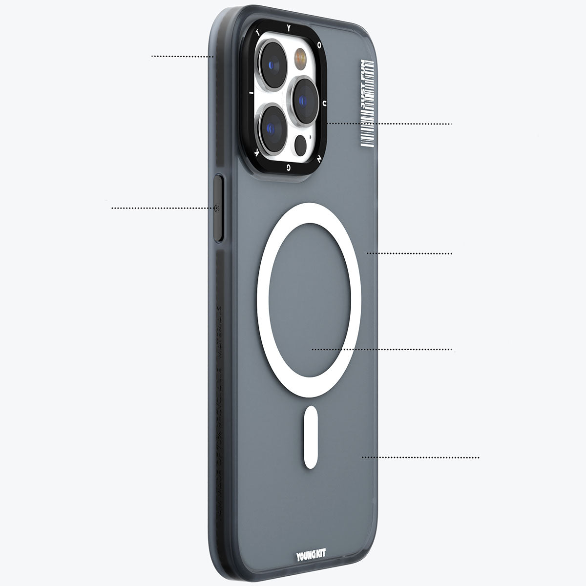 Apple iPhone 15 Pro Kılıf M-safe Şarj Özellikli Youngkit Colored Sand Serisi Kapak Siyah