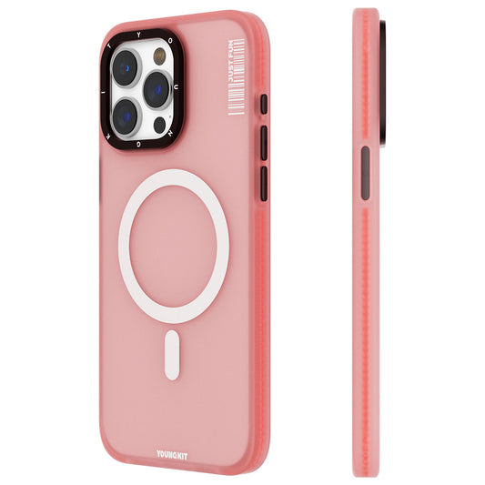 Apple iPhone 15 Pro Kılıf M-safe Şarj Özellikli Youngkit Colored Sand Serisi Kapak Pembe