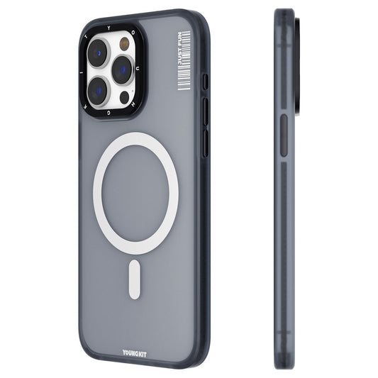 Apple iPhone 15 Pro Kılıf M-safe Şarj Özellikli Youngkit Colored Sand Serisi Kapak Siyah