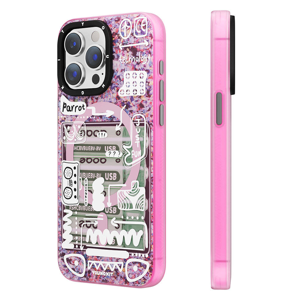 Apple iPhone 15 Pro Kılıf M-safe Şarj Özellikli Youngkit Dark Matter Serisi Kapak Pembe