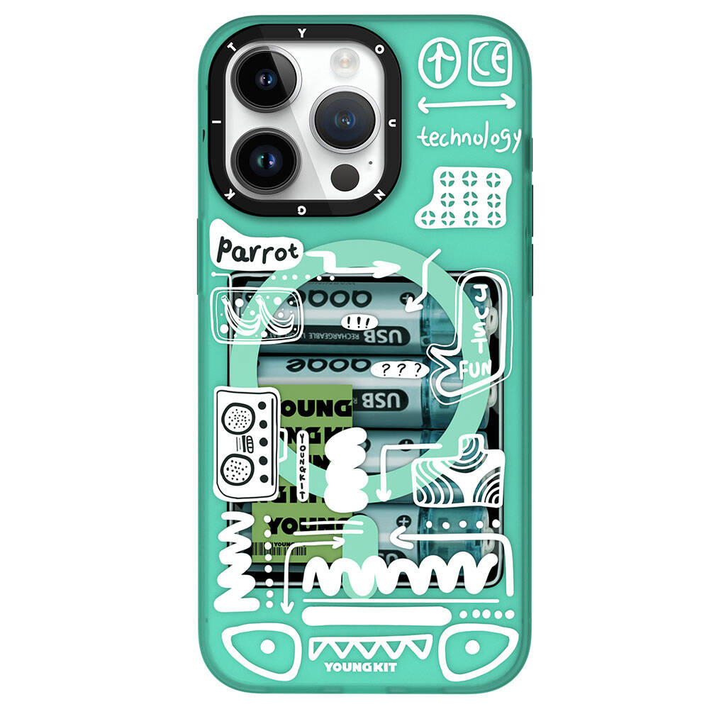 Apple iPhone 15 Pro Kılıf M-safe Şarj Özellikli Youngkit Dark Matter Serisi Kapak Turkuaz