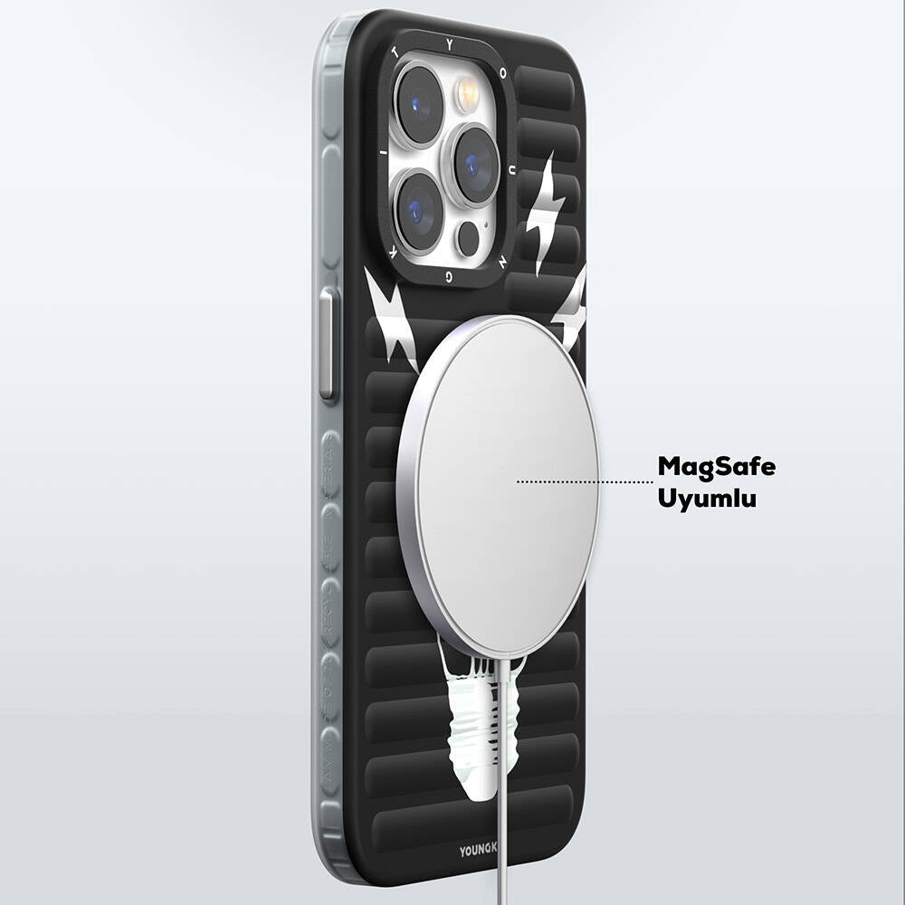 Apple iPhone 15 Pro Kılıf M-safe Şarj Özellikli Youngkit Open Mind Serisi Kapak Siyah