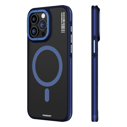 Apple iPhone 15 Pro Kılıf M-safe Şarj Özellikli Youngkit Rock Sand Serisi Kapak Mavi