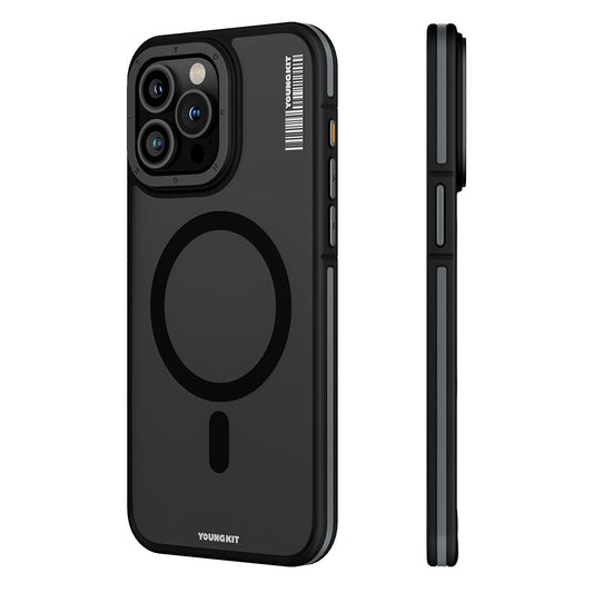 Apple iPhone 15 Pro Kılıf M-safe Şarj Özellikli Youngkit Rock Sand Serisi Kapak Siyah