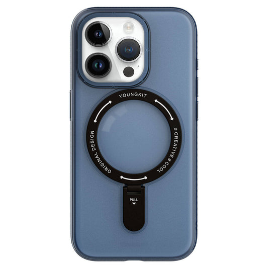 Apple iPhone 15 Pro Kılıf M-safe Şarj Özellikli Youngkit Rock Serisi Kapak Mavi