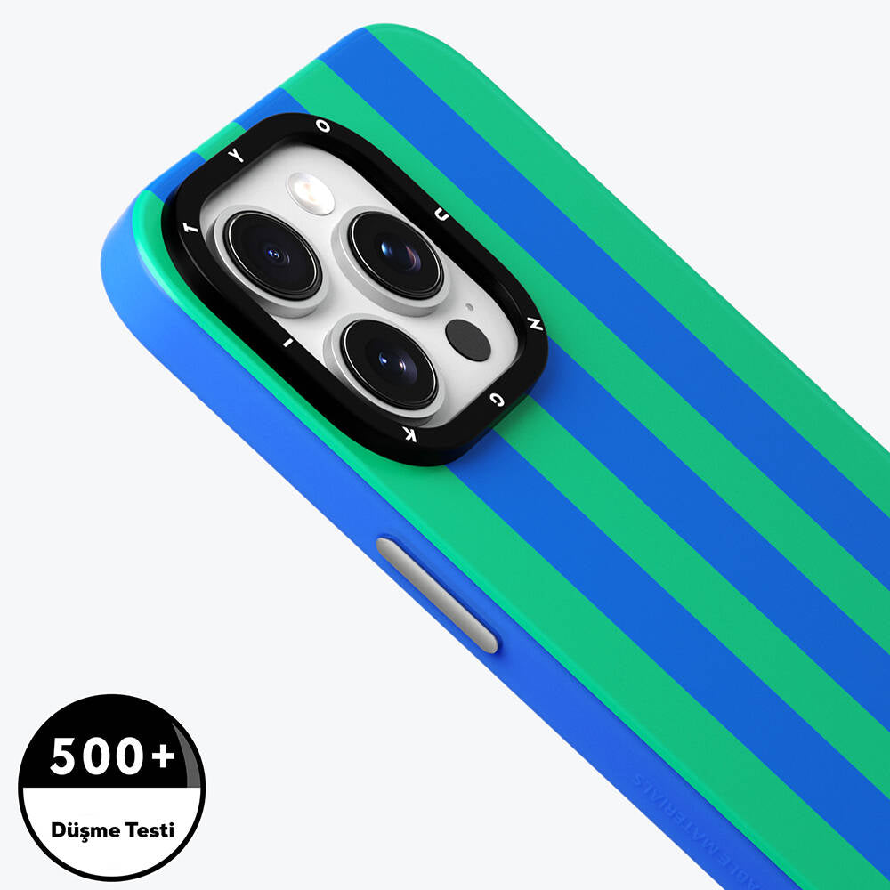 Apple iPhone 15 Pro Kılıf M-safe Şarj Özellikli Youngkit Striped Piano Keys Serisi Kapak Mavi