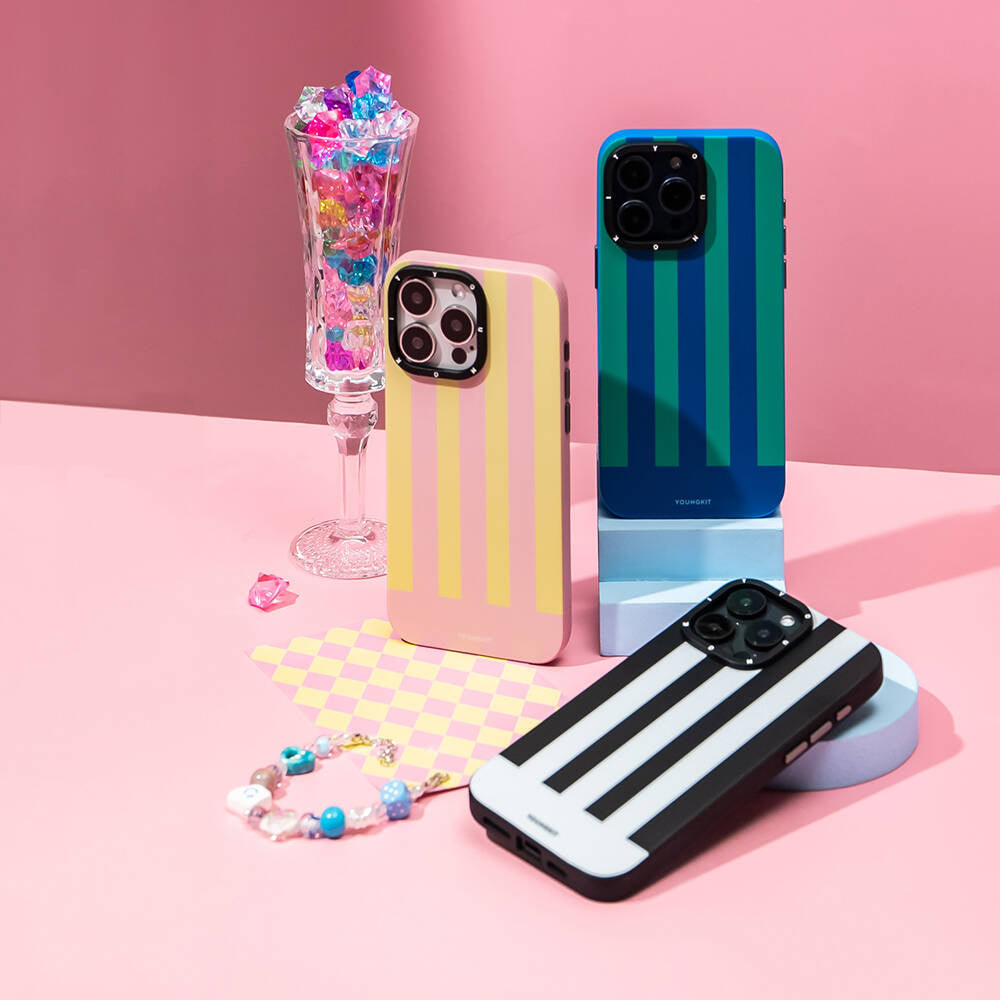 Apple iPhone 15 Pro Kılıf M-safe Şarj Özellikli Youngkit Striped Piano Keys Serisi Kapak Mavi