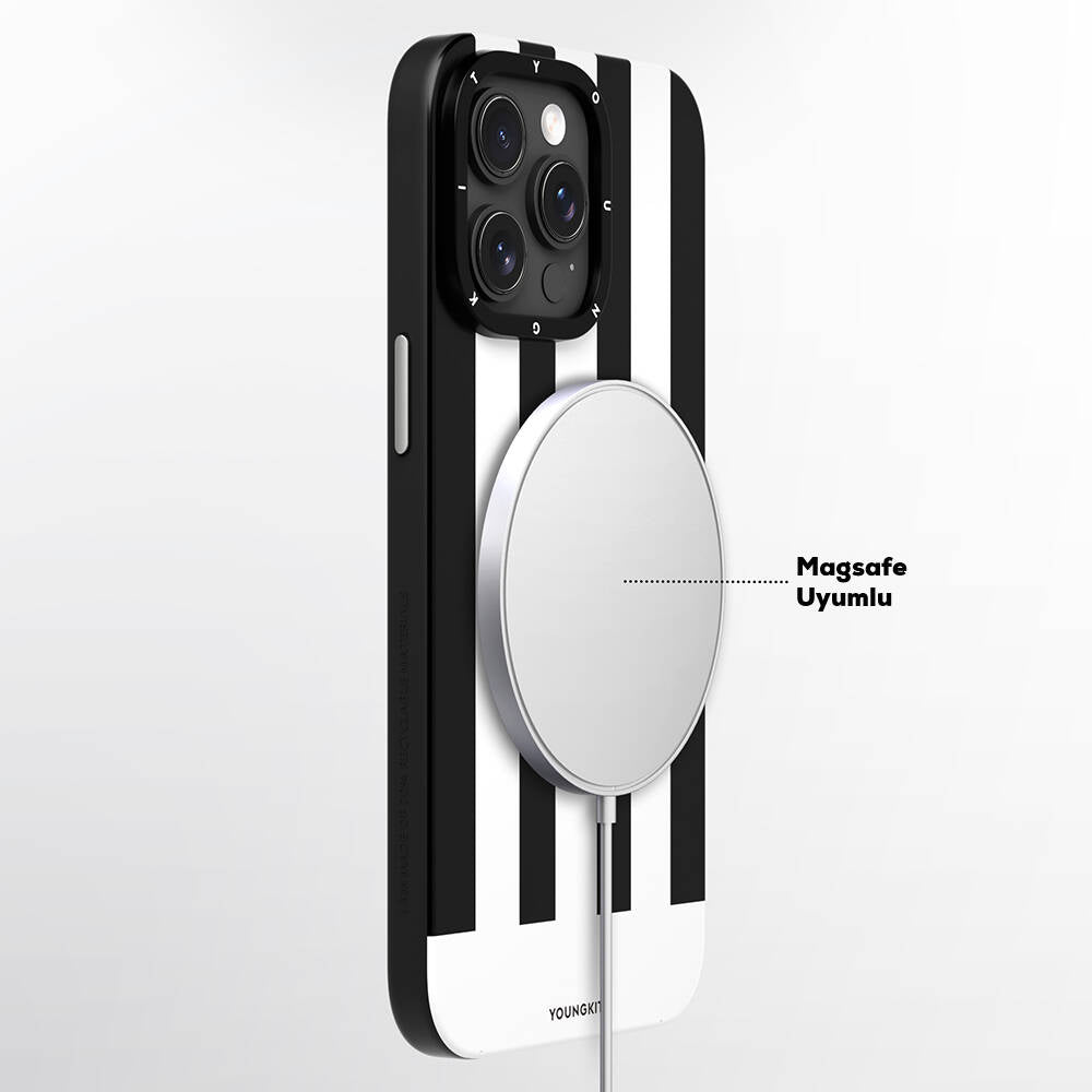 Apple iPhone 15 Pro Kılıf M-safe Şarj Özellikli Youngkit Striped Piano Keys Serisi Kapak Pembe